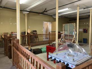 Interior garage area of community center before renovation